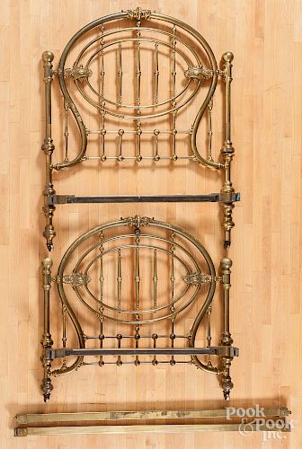 French Art Nouveau brass and bronze bed