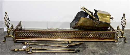 An Assembled Set of Brass Fire Equipment Width of fender 45 inches.