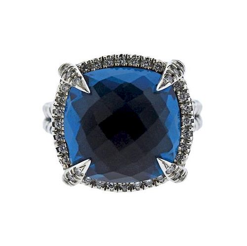 David Yurman Chatelaine Silver Diamond Blue Topaz Ring
