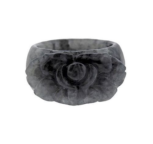 Carved Grey Stone Flower Ring