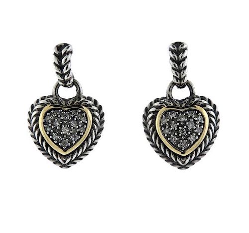 14K Gold Sterling Silver Heart Drop Earrings
