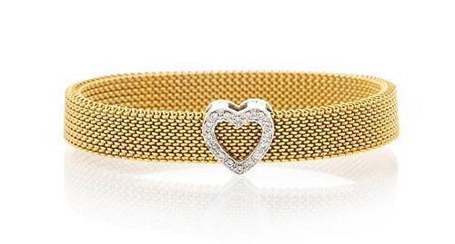* An 18 Karat Gold and Diamond Mesh Bracelet, 11.20 dwts.