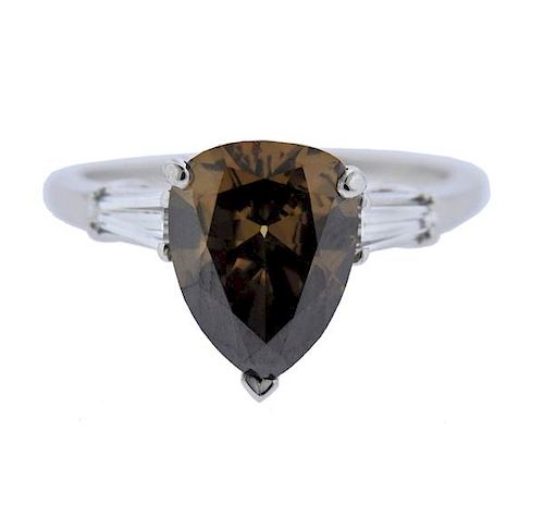 GIA 2.39ct Fancy Brown Pear Diamond Platinum Ring 