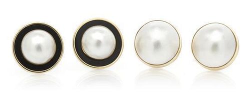 A Group of 14 Karat Yellow Gold and Mabe Pearl Earclips, 19.40 dwts.