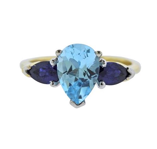 18k Gold Platinum Blue Topaz Sapphire Ring 