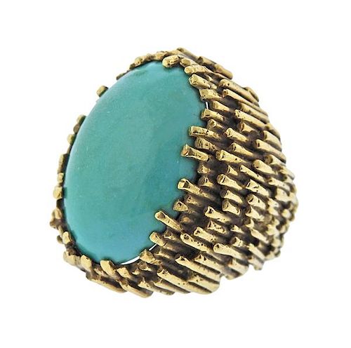 E. Pearl 18k Gold Turquoise Dome Ring 