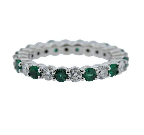 14K Gold Diamond Emerald Band Ring