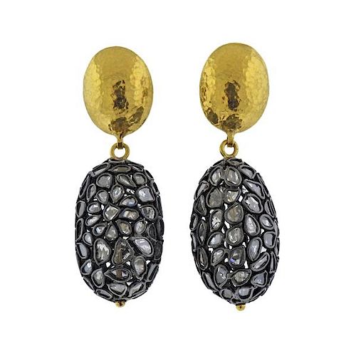 Gurhan Bold Pastiche Gold Silver Diamond Slice Earrings