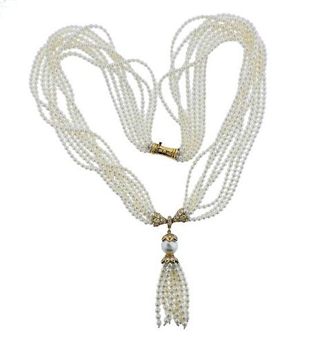 Frohman Freres 18K Gold Diamond Pearl Necklace
