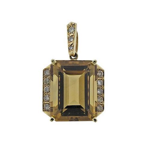 14K Gold Diamond Citrine Pendant