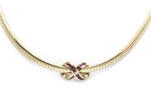 A 14 Karat Yellow Gold, Ruby and Diamond Slide Necklace, 19.90 dwts.
