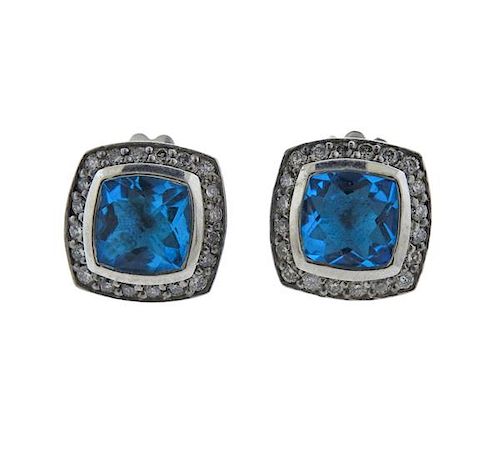 David Yurman Sterling Diamond Blue Stone Earrings