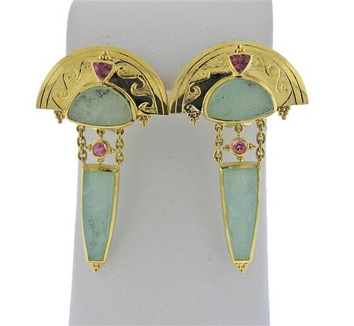 Artisanal 18K Gold Gemstone Earrings