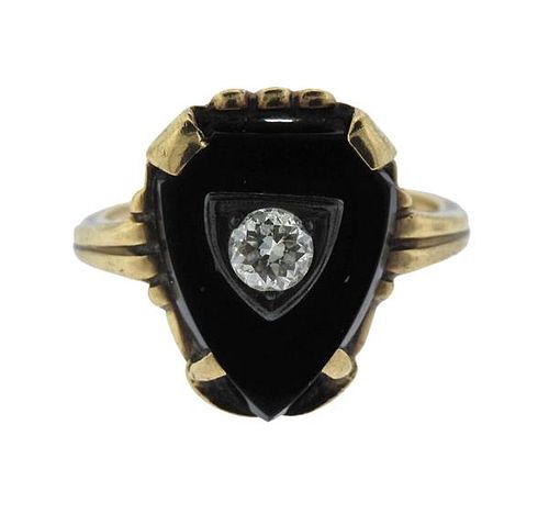 Antique Gold Onyx Diamond Ring 