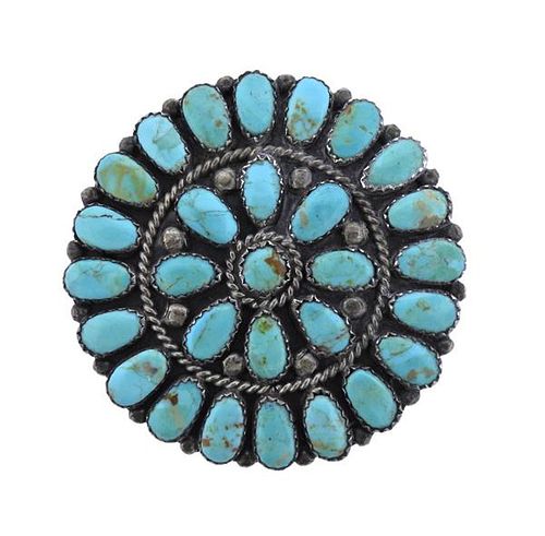 Sterling Silver Turquoise Brooch Pin 