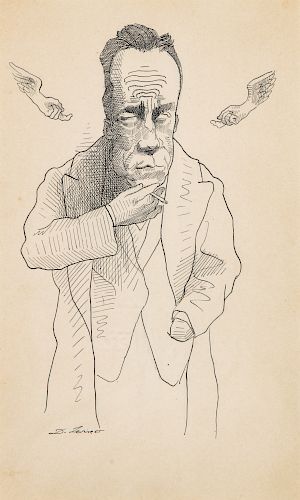 David Levine (1926-2009) "Camus" Ink on Paper Portrait