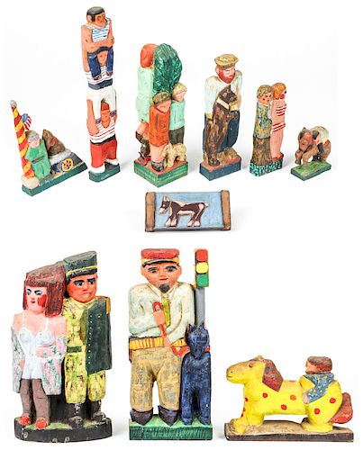 Fred Gerber (20th c.) 10 Carved Wood Sculptures