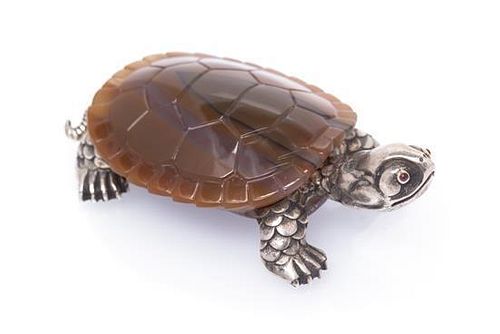 * A Silver and Agate Turtle Figurine, Russian, 39.90 dwts.