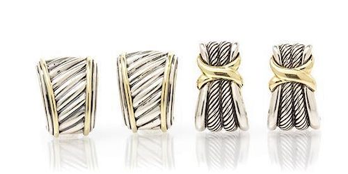 A Collection of Sterling Silver and 14 Karat Yellow Gold Earclips, David Yurman, 18.80 dwts.