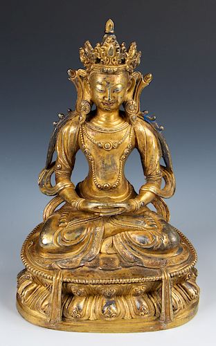 Antique Sino-Tibetan Gilt Bronze Buddha