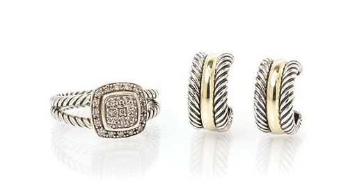 A Collection of Sterling Silver, 14 Karat Yellow Gold and Diamond Jewelry, David Yurman, 8.00 dwts.