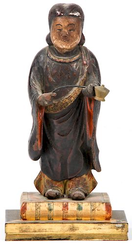 19th c. Japanese Carved and Painted Wood Figure