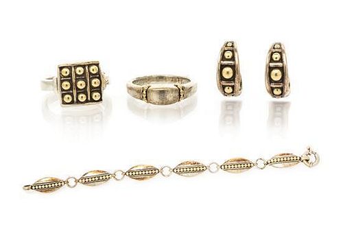 A Collection of Sterling Silver and 18 Karat Yellow Gold Jewelry, 36.80 dwts.
