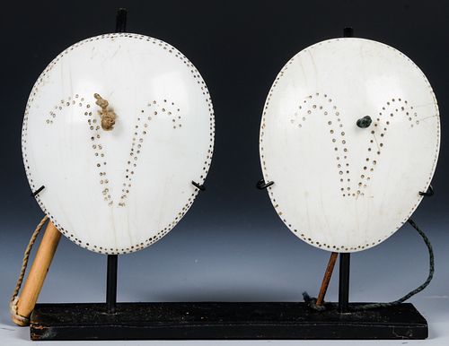 Pair of Chang Warrior Shell Earrings, Early 20th C