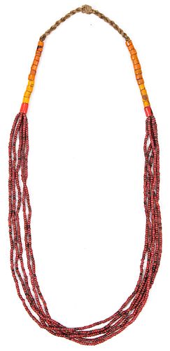 Naga Burgundy Whiteheart Glass Bead Necklace, Early 20th C., India