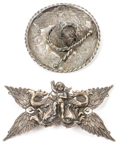 2 Items: Silver Cherub Pin and Sombrero, Mexico