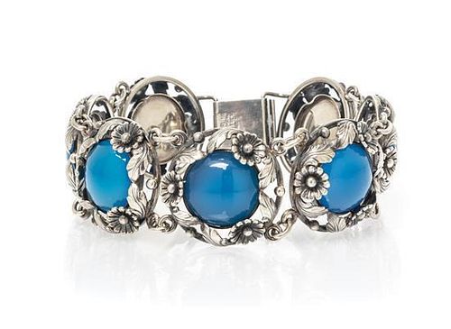An Arts and Crafts Sterling Silver and Dyed Chalcedony Bracelet, Niels Erik, 32.30 dwts.