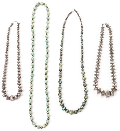 4 Necklaces of Silver and Varying Beads