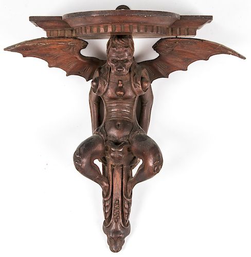 Antique Hand Carved Grotesque Bavarian Black Forest Wall Bracket