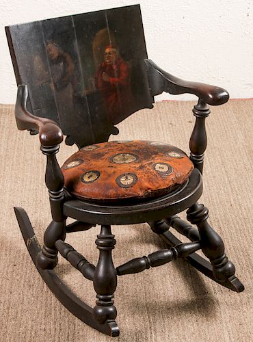 Mission Arts & Crafts Rocking Chair with Hand-painted Tavern Monk Scene