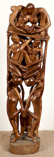 Massive African Hardwood Figural Sculpture: 84" H