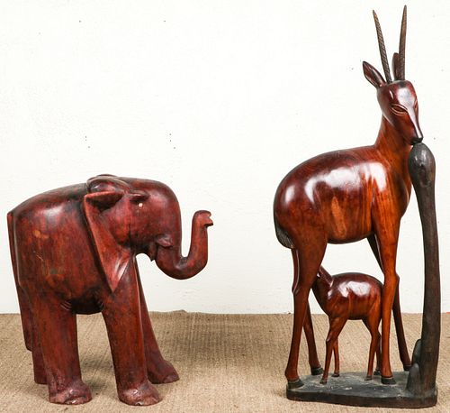 2 Carved Hardwood Animal Sculptures, East Africa