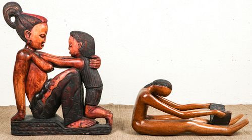2 Modern African Carved Wood Figural Sculptures