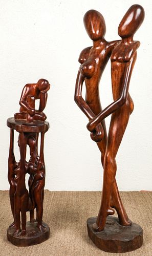 2 Mid Century Modern African Hardwood Sculptures