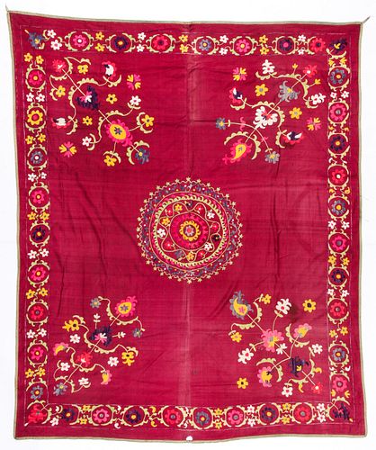 Central Asian Silk Embroidered Suzani, Circa 1900-1920
