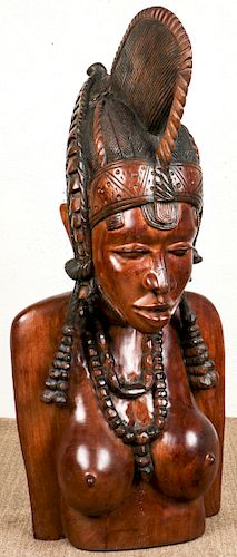 Large Vintage Sculpture of Masai Woman: 49' H