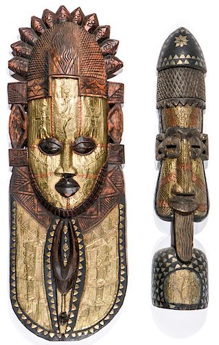 2 Massive Modern African Metal Mask Sculptures