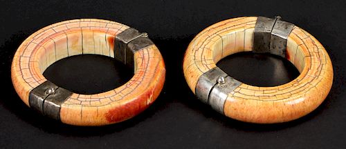 Matched Pair of Antique Ivory Bracelets, India