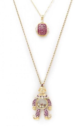 A Collection of 18 Karat Yellow Gold, Ruby and Diamond Jewelry, 16.40 dwts.