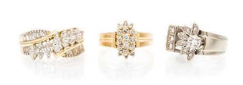 A Collection of 14 Karat Gold and Diamond Rings, 10.00 dwts.