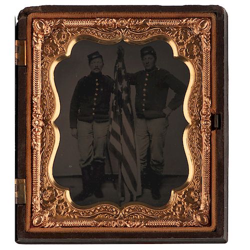 Patriotic Sixth Plate Tintype of Two New York Infantrymen