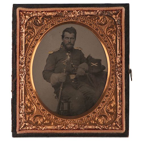 Sixth Plate Ambrotype of Union Artillery Corporal with Sword