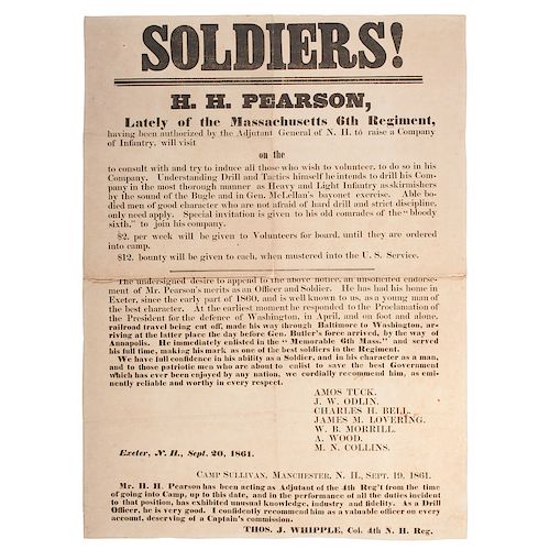 Civil War Recruitment Broadside from New Hampshire, Praising H.H. Pearson