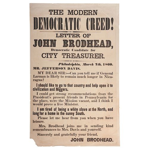 Modern Democratic Creed! Broadside Issued by John Brodhead