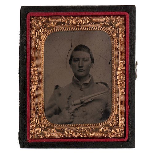 Confederate Tintype of Soldier Armed with Colt Revolver