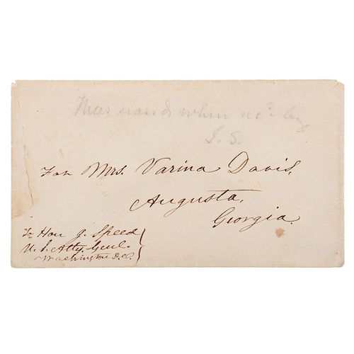 Jefferson Davis, Autograph Envelope to his Wife from Fortress Monroe